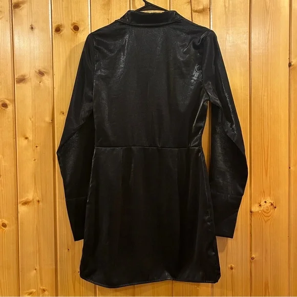 Storia Button Down Dress Shiny Black Size M - Picture 2 of 5